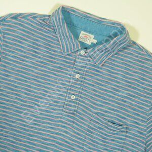 Faherty Polo Shirt Mens L Blue Feeder Stripe Cotton Short Sleeve